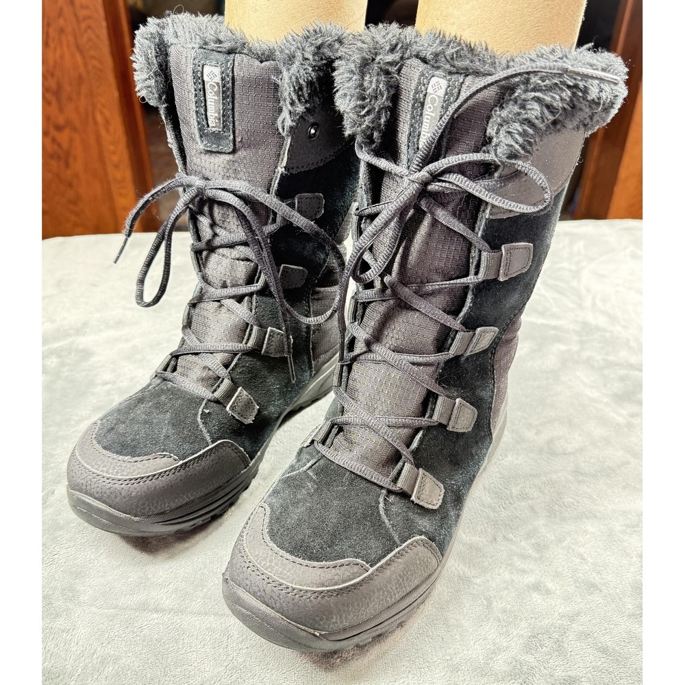 Columbia Boots Womens Size 7 Gray Waterproof Faux Fur Suede Winter Snow Lace Up